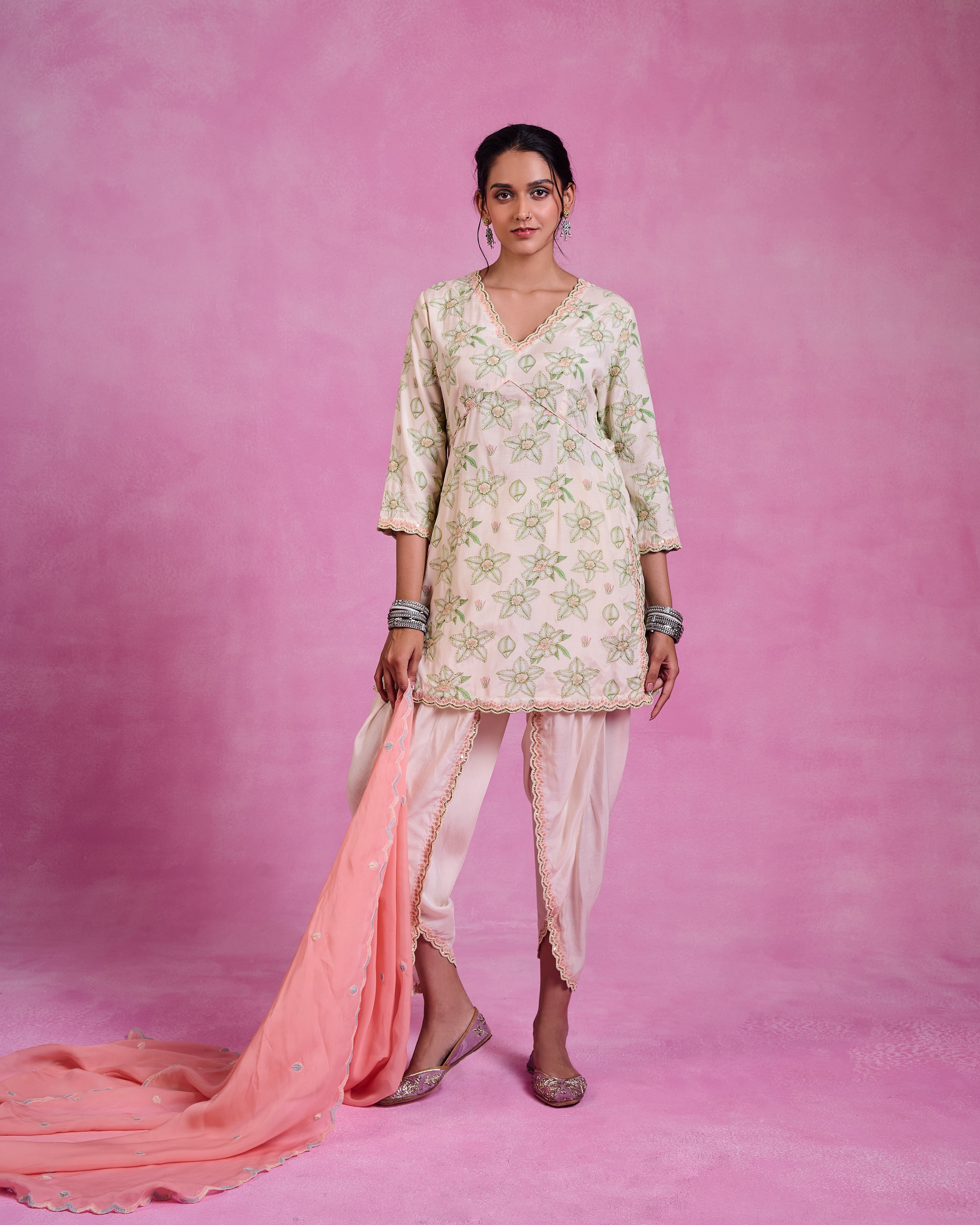 The Ethereal Ivory & Green Printed Kurta Set