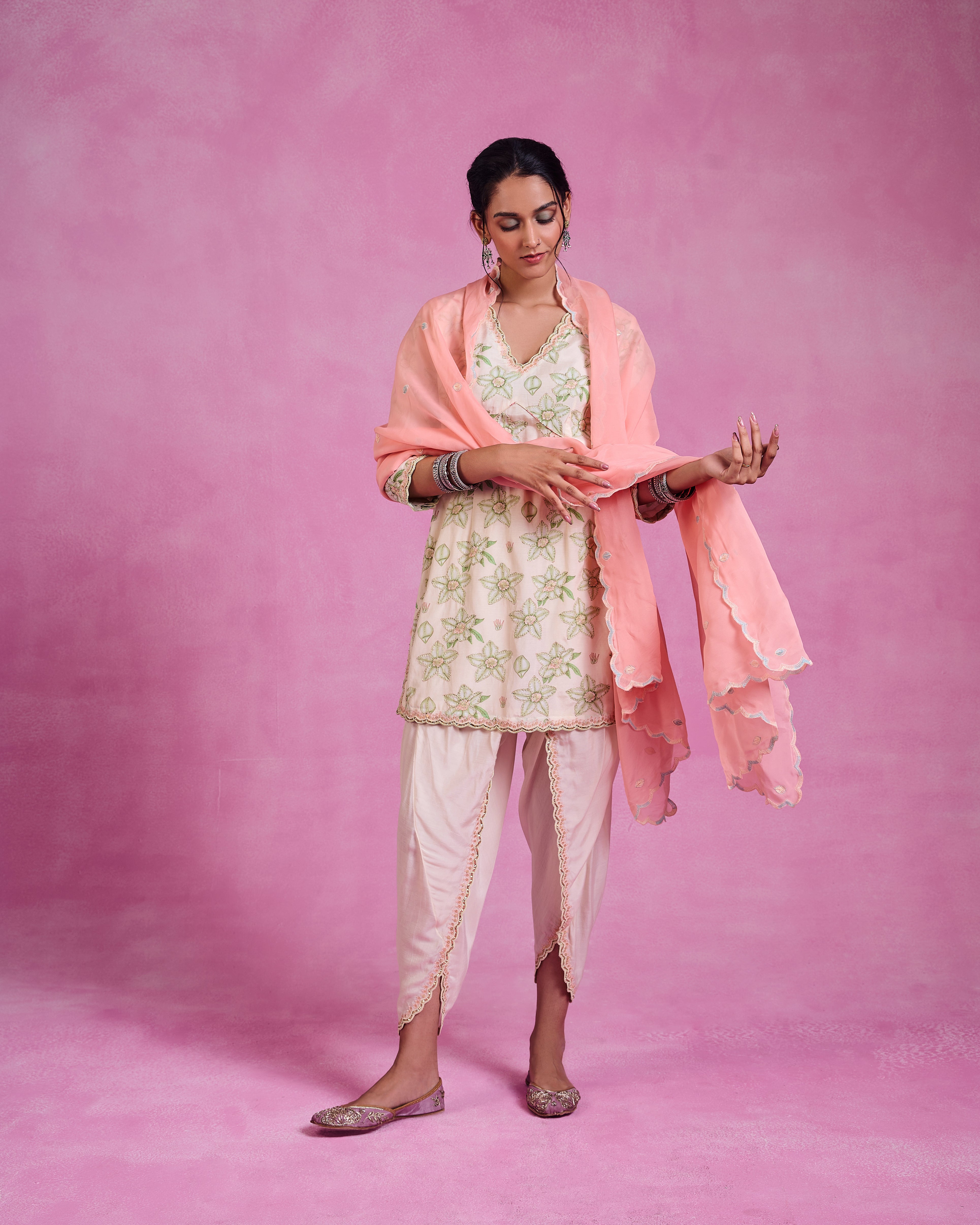 The Ethereal Ivory & Green Printed Kurta Set