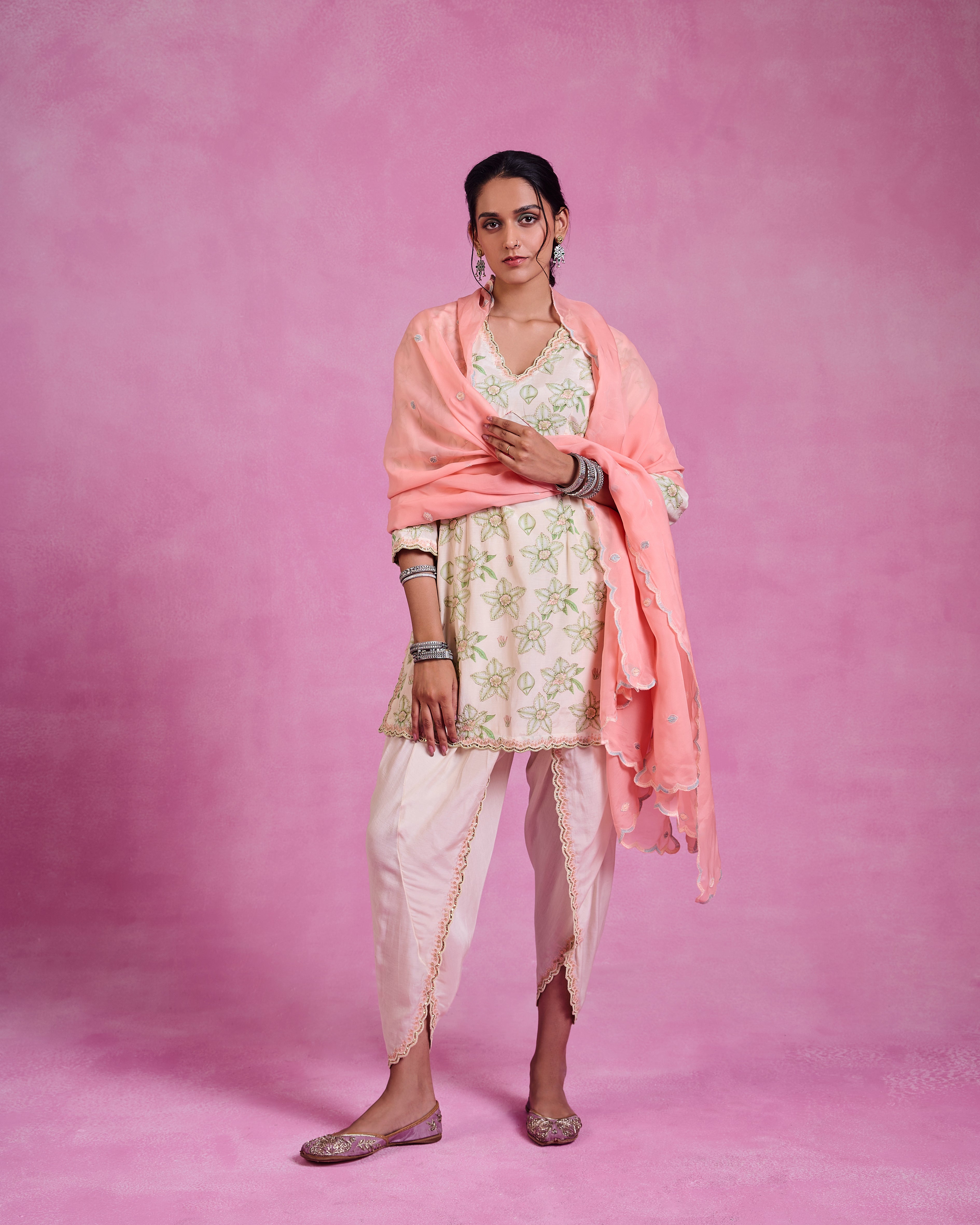 The Ethereal Ivory & Green Printed Kurta Set