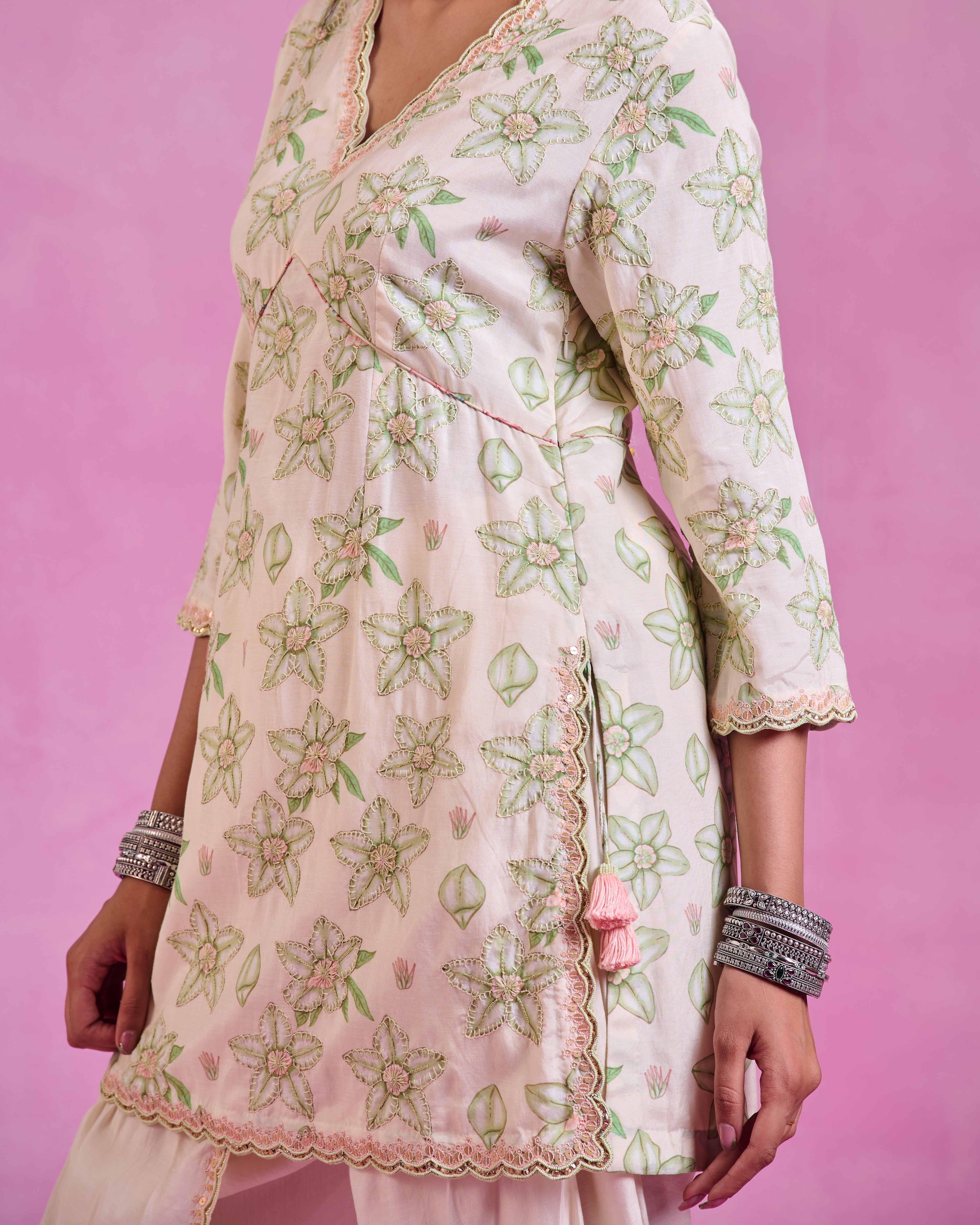 The Ethereal Ivory & Green Printed Kurta Set