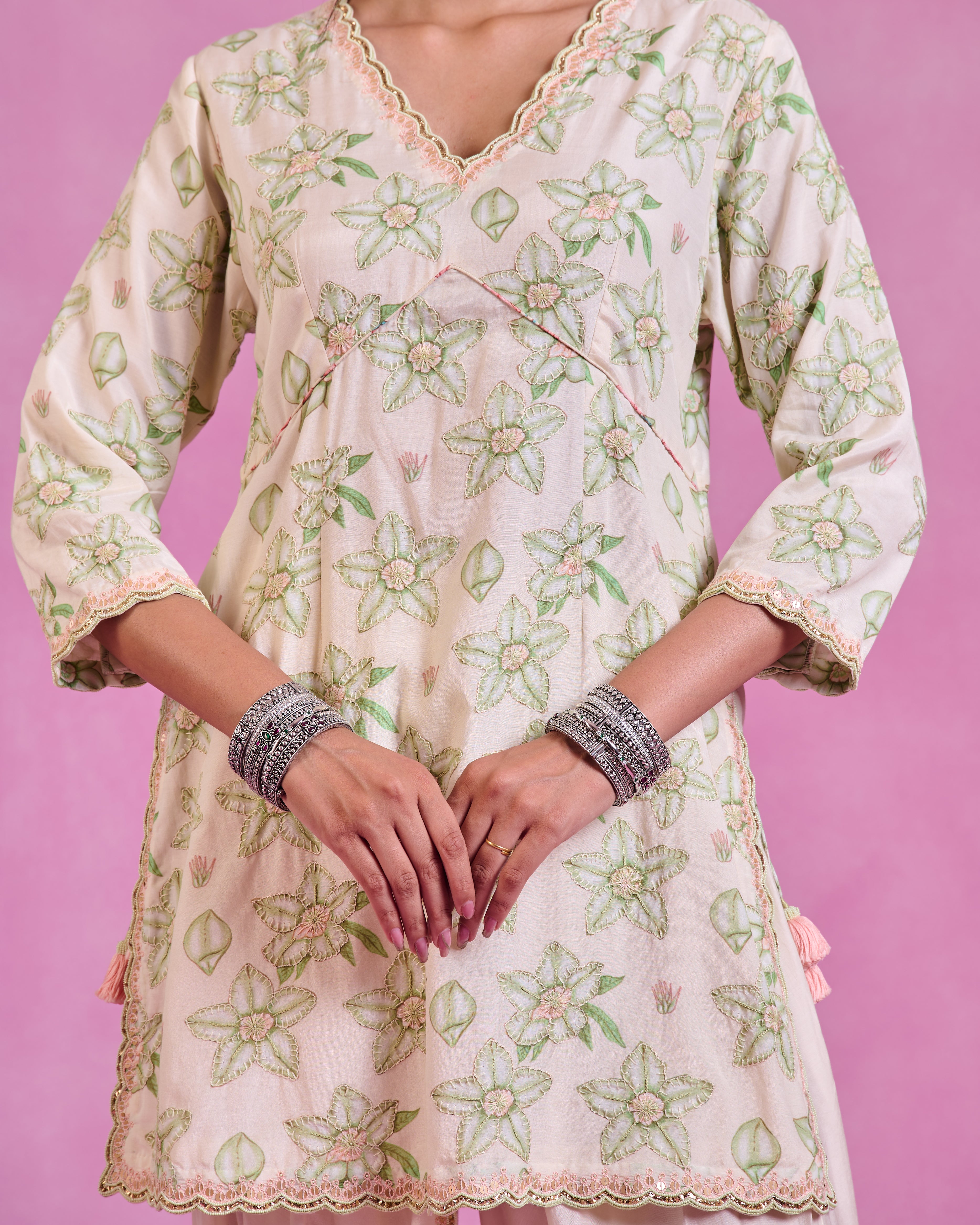 The Ethereal Ivory & Green Printed Kurta Set