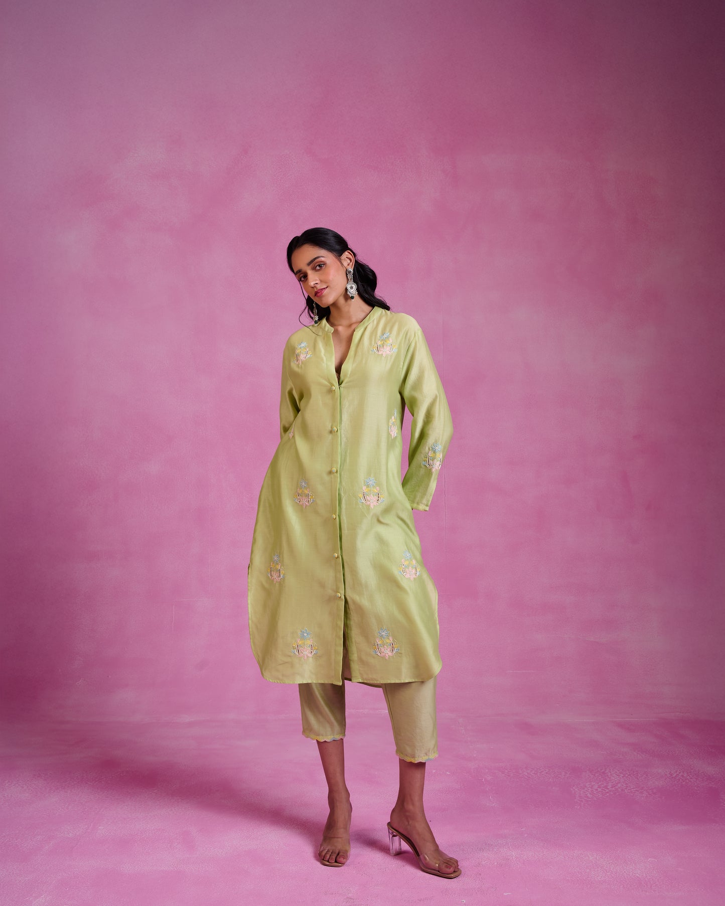 The Ethereal Matcha Green Button Down Shirt Set