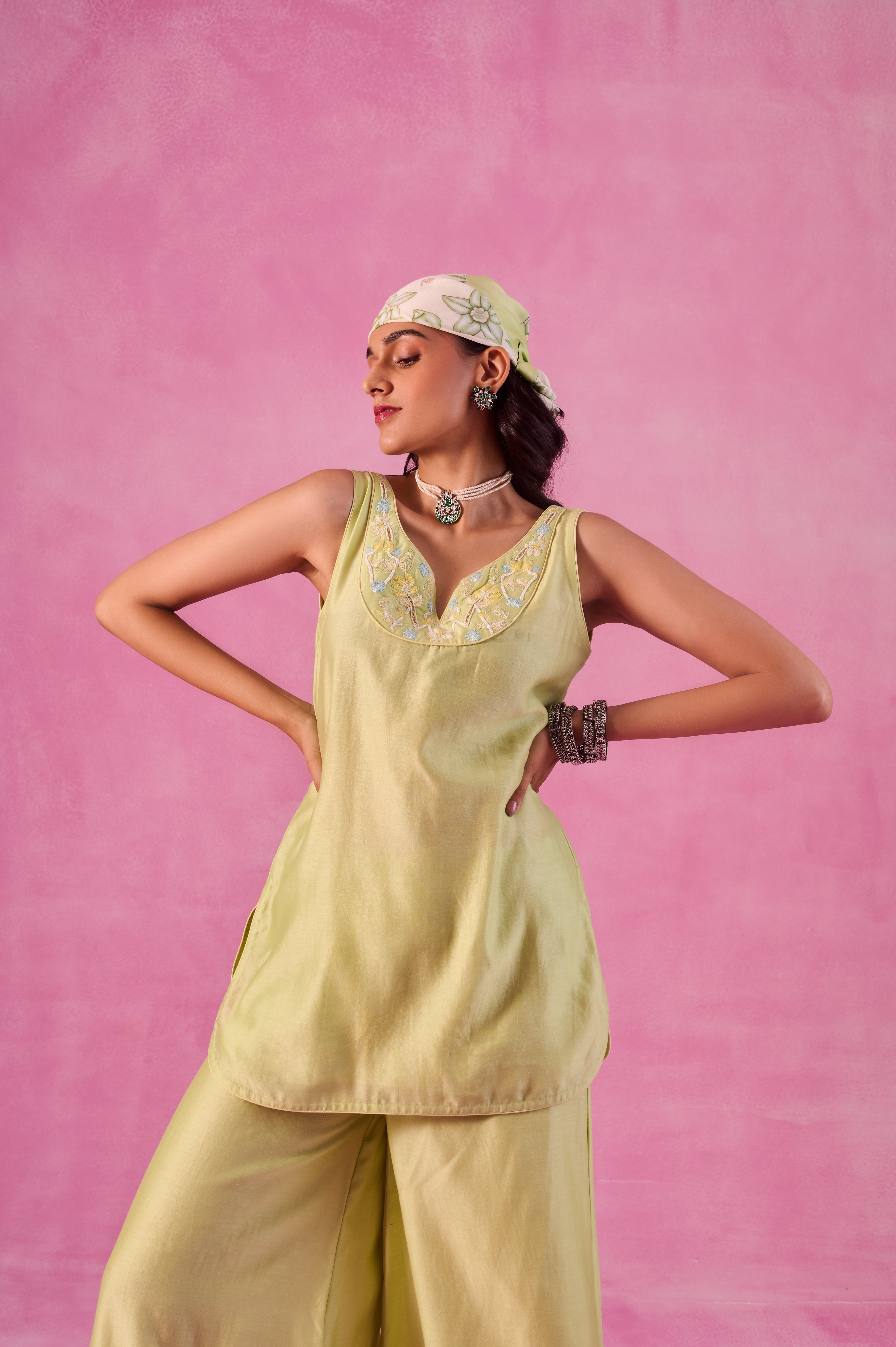 The Ethereal Matcha Green Curved Kurta Set