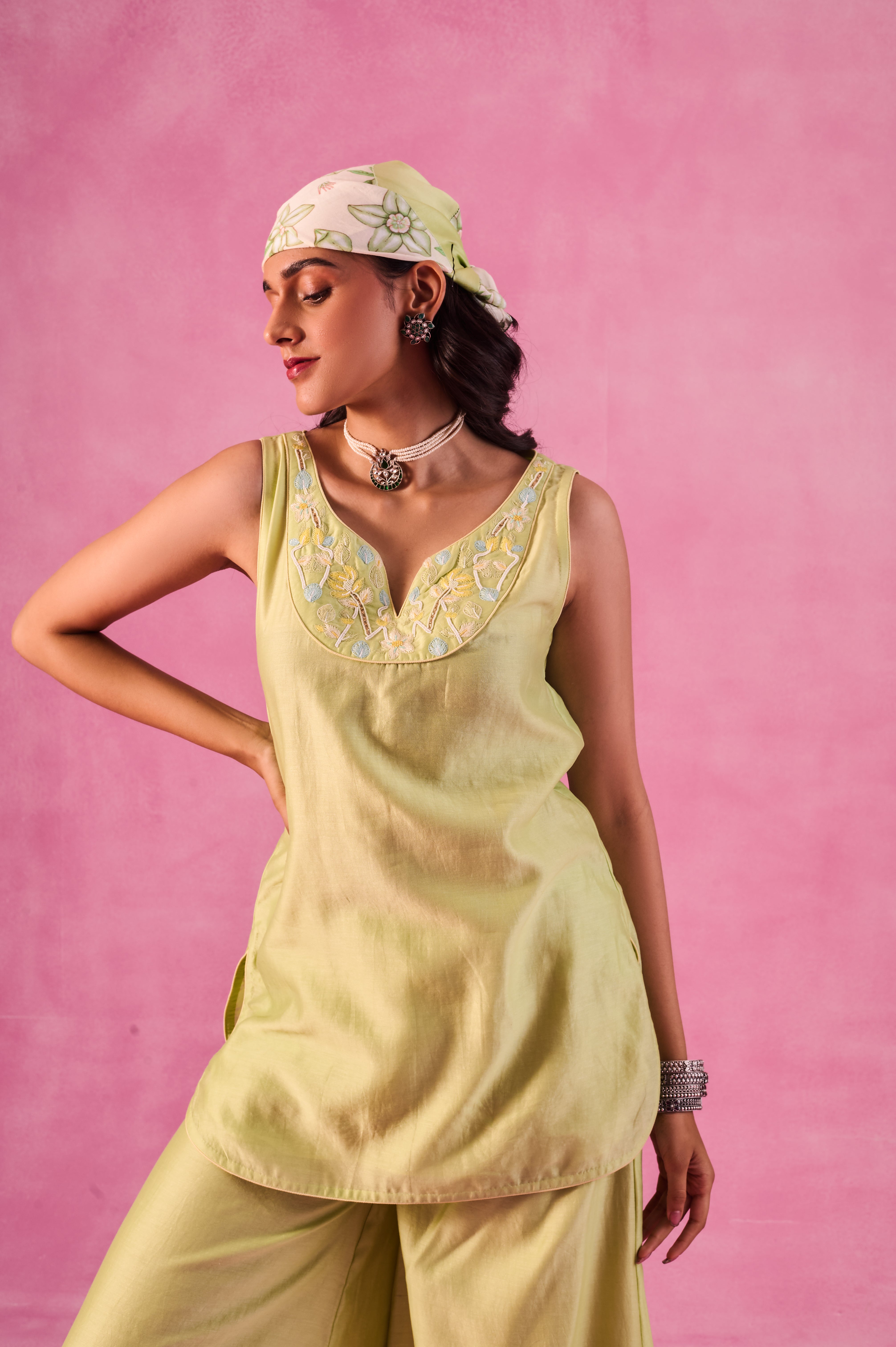 The Ethereal Matcha Green Curved Kurta Set