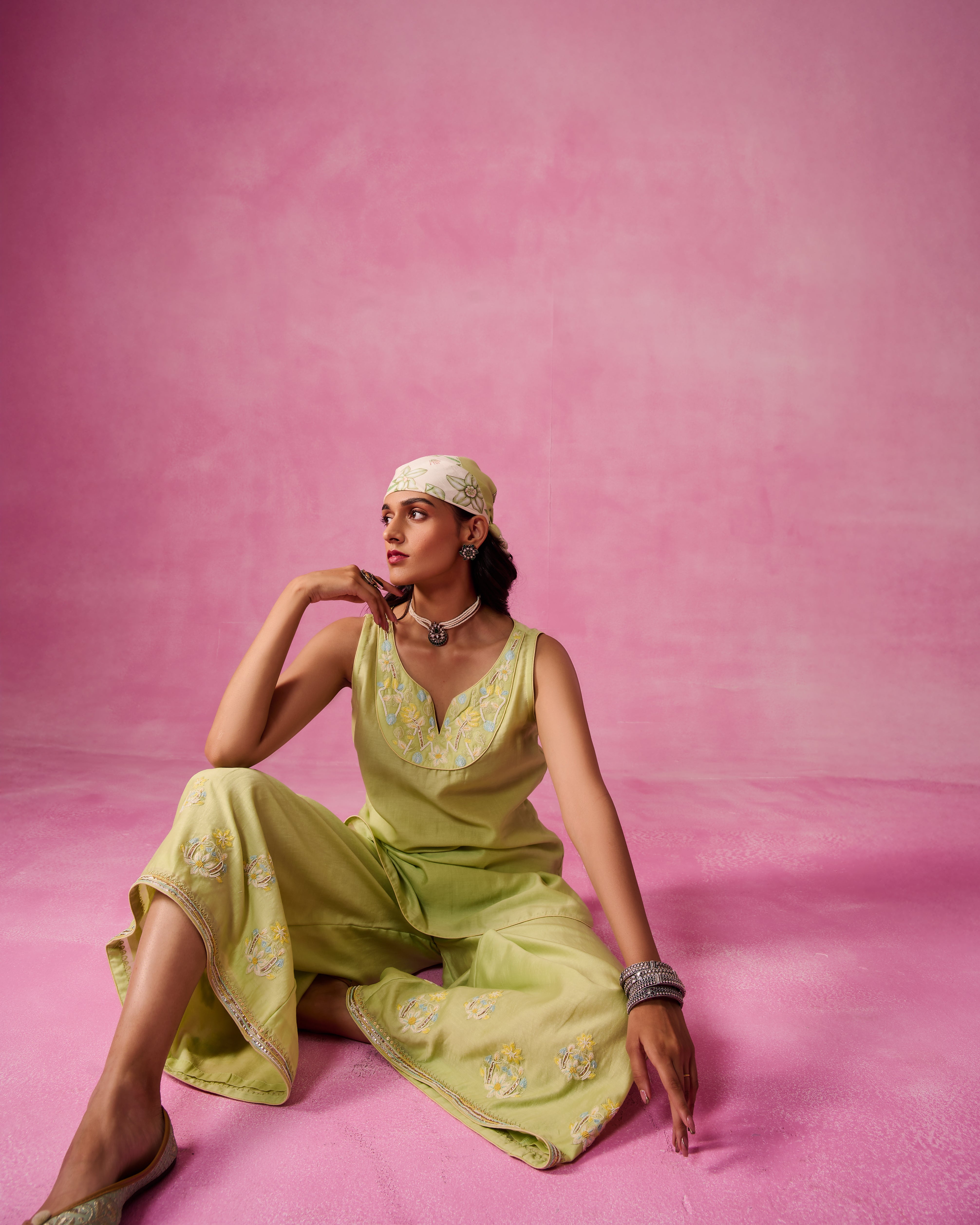 The Ethereal Matcha Green Curved Kurta Set