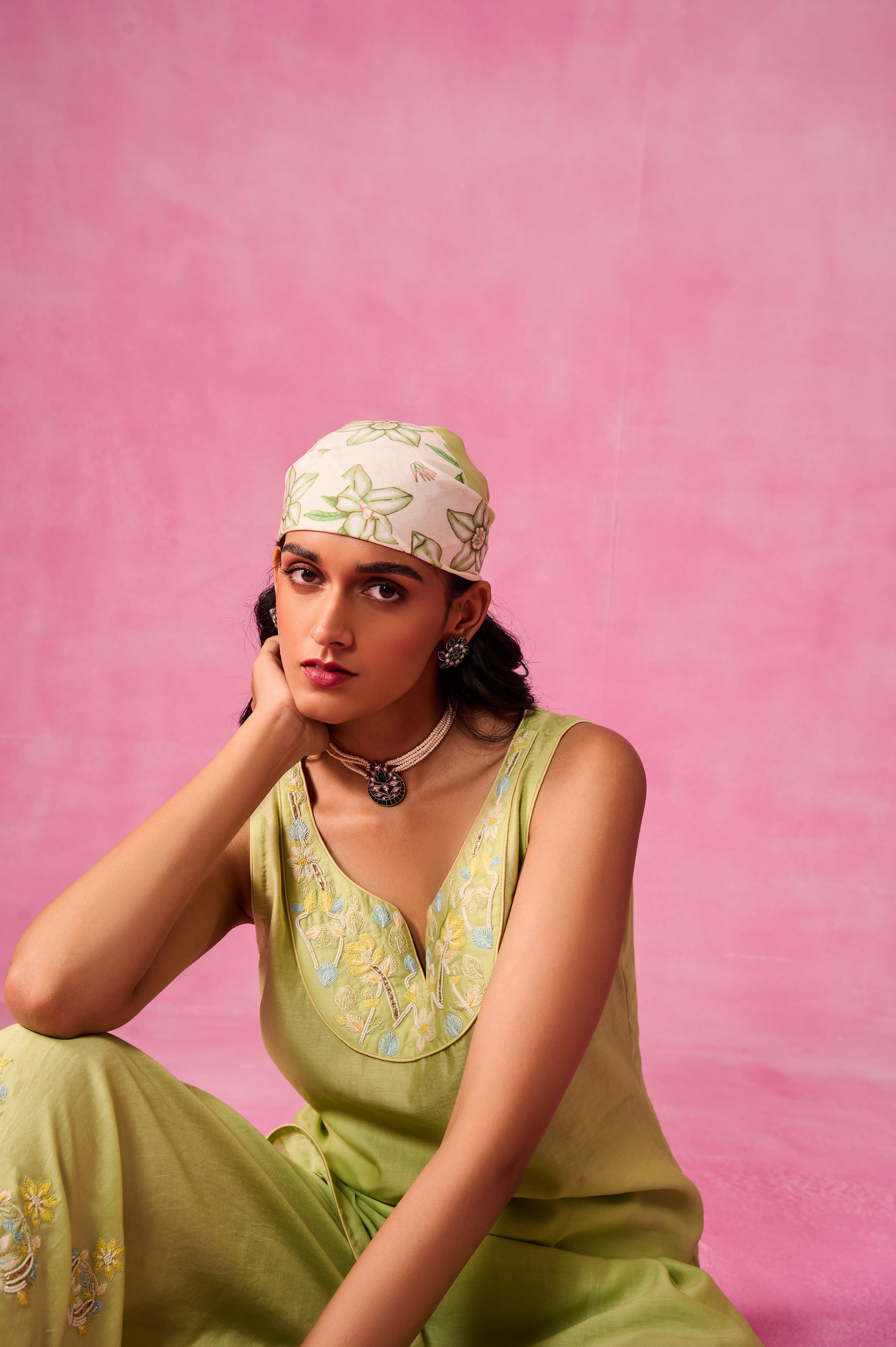 The Ethereal Matcha Green Curved Kurta Set