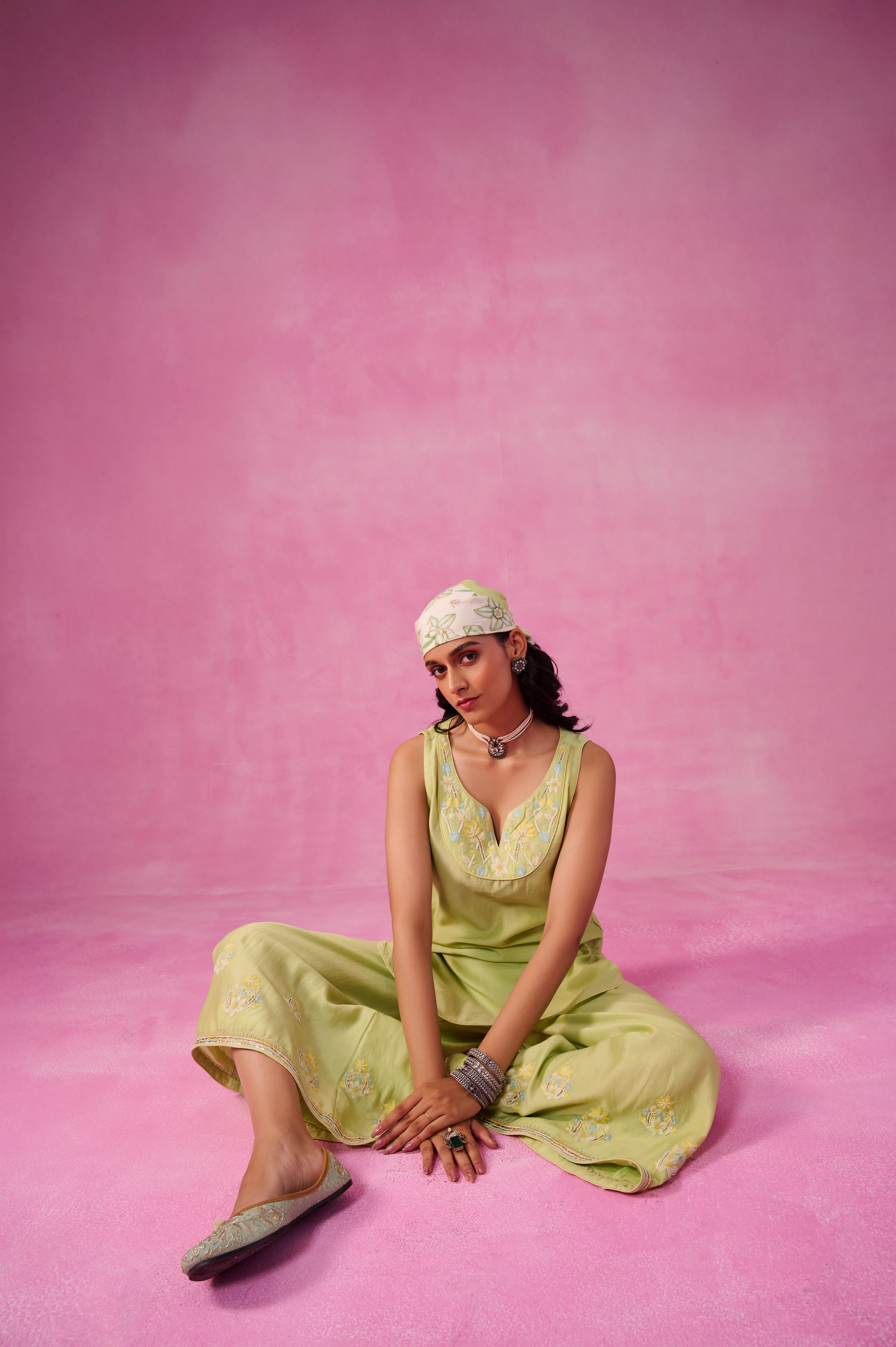 The Ethereal Matcha Green Curved Kurta Set