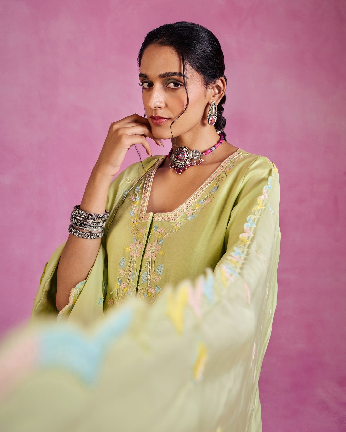 The Ethereal Matcha Green Flowy Suit Set