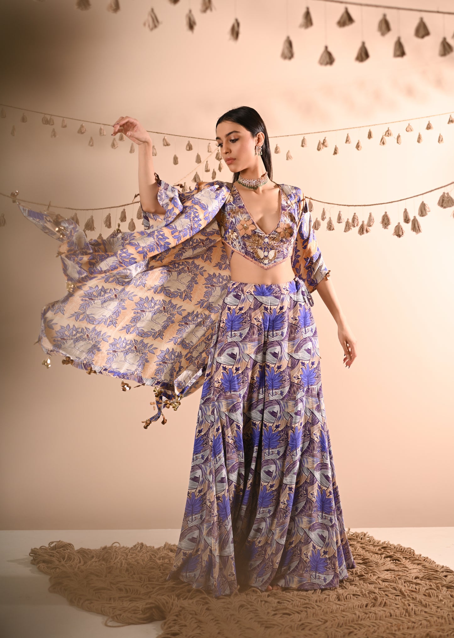 The Mahogany Cape & Sharara Set
