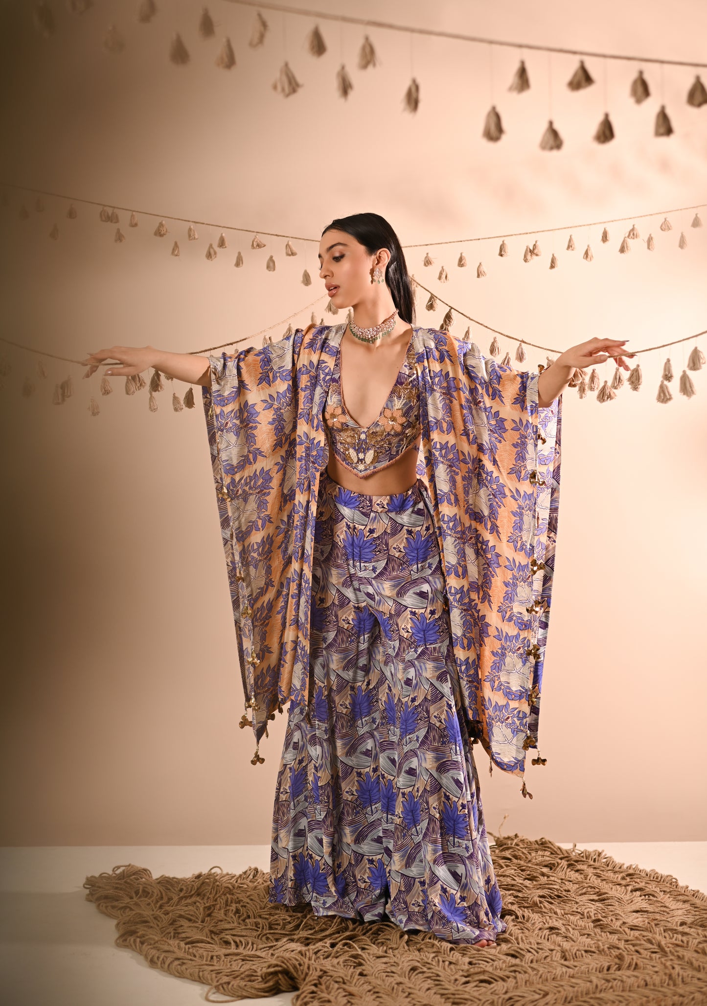 The Mahogany Cape & Sharara Set