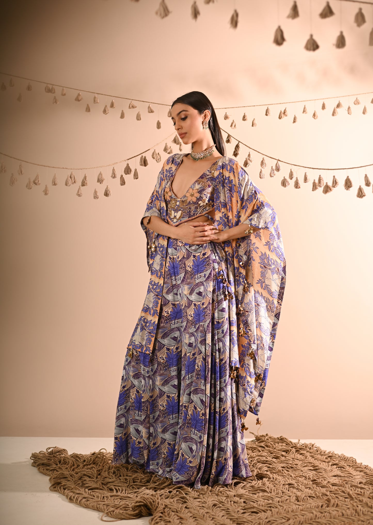The Mahogany Cape & Sharara Set