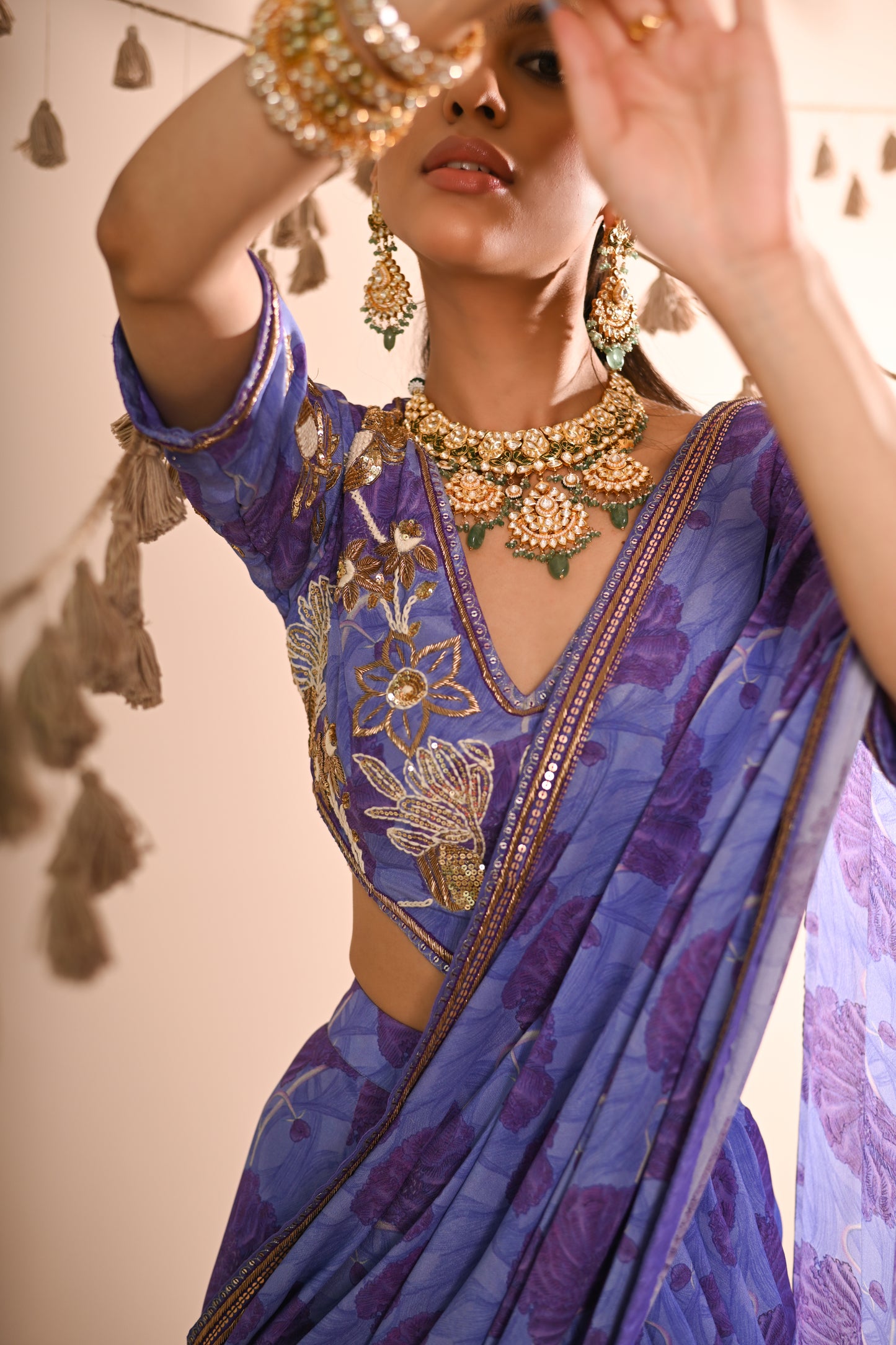 The Poppy Pre-Draped Sharara Saree Set