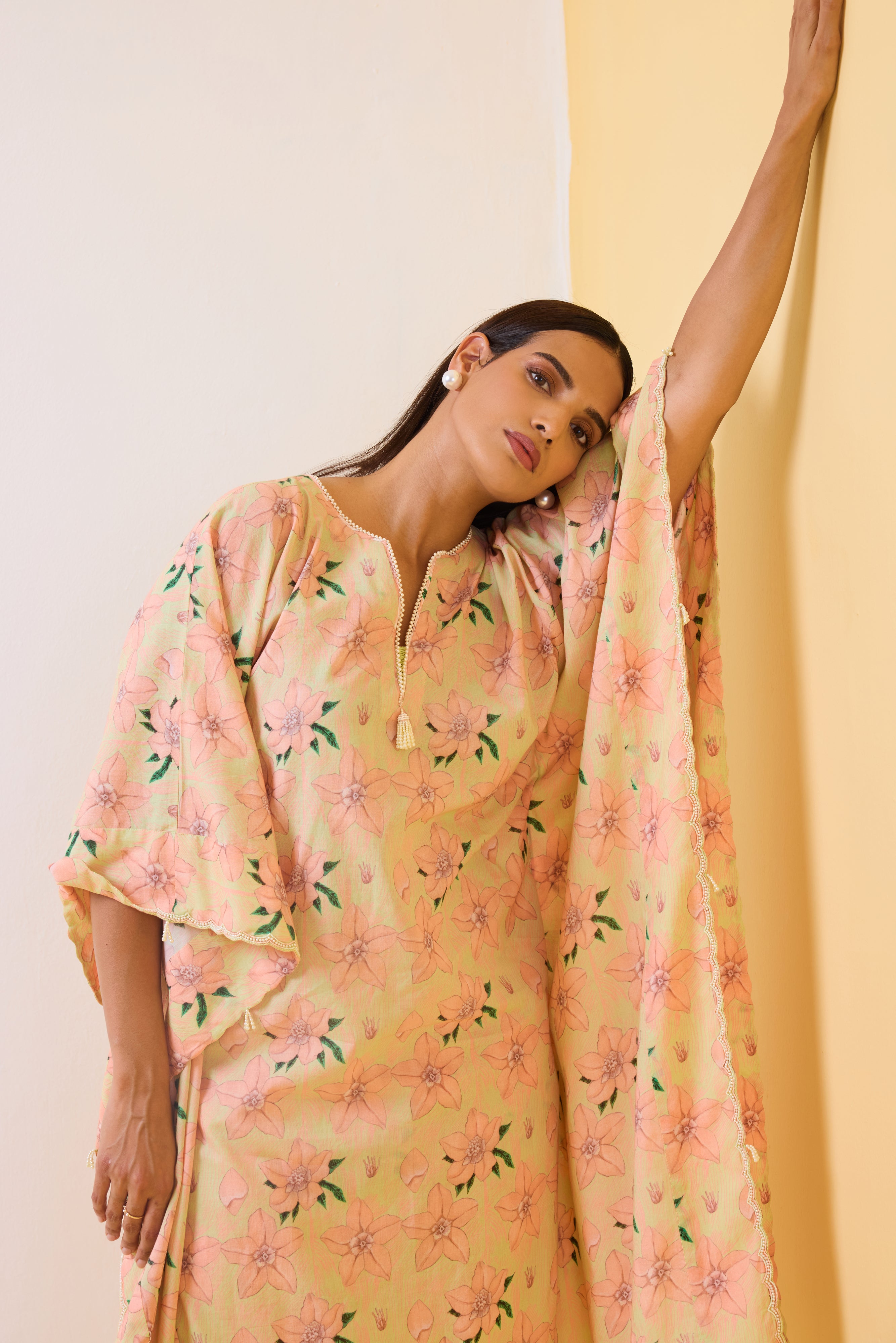 The Matcha Green Rose-Bud Kaftan Set