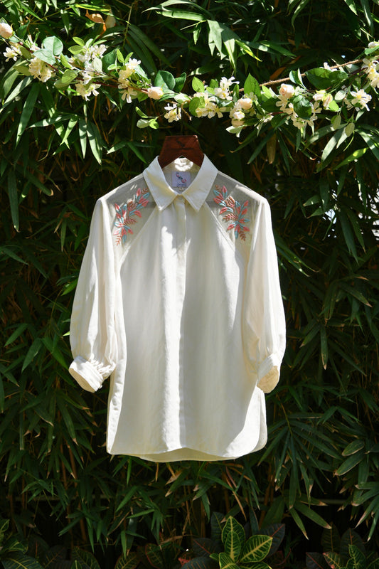 Combined raglan sleeves ivory shirt