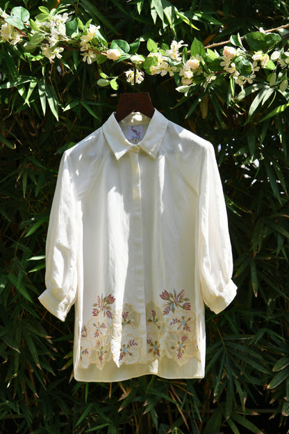 Raglan style ivory linen shirt