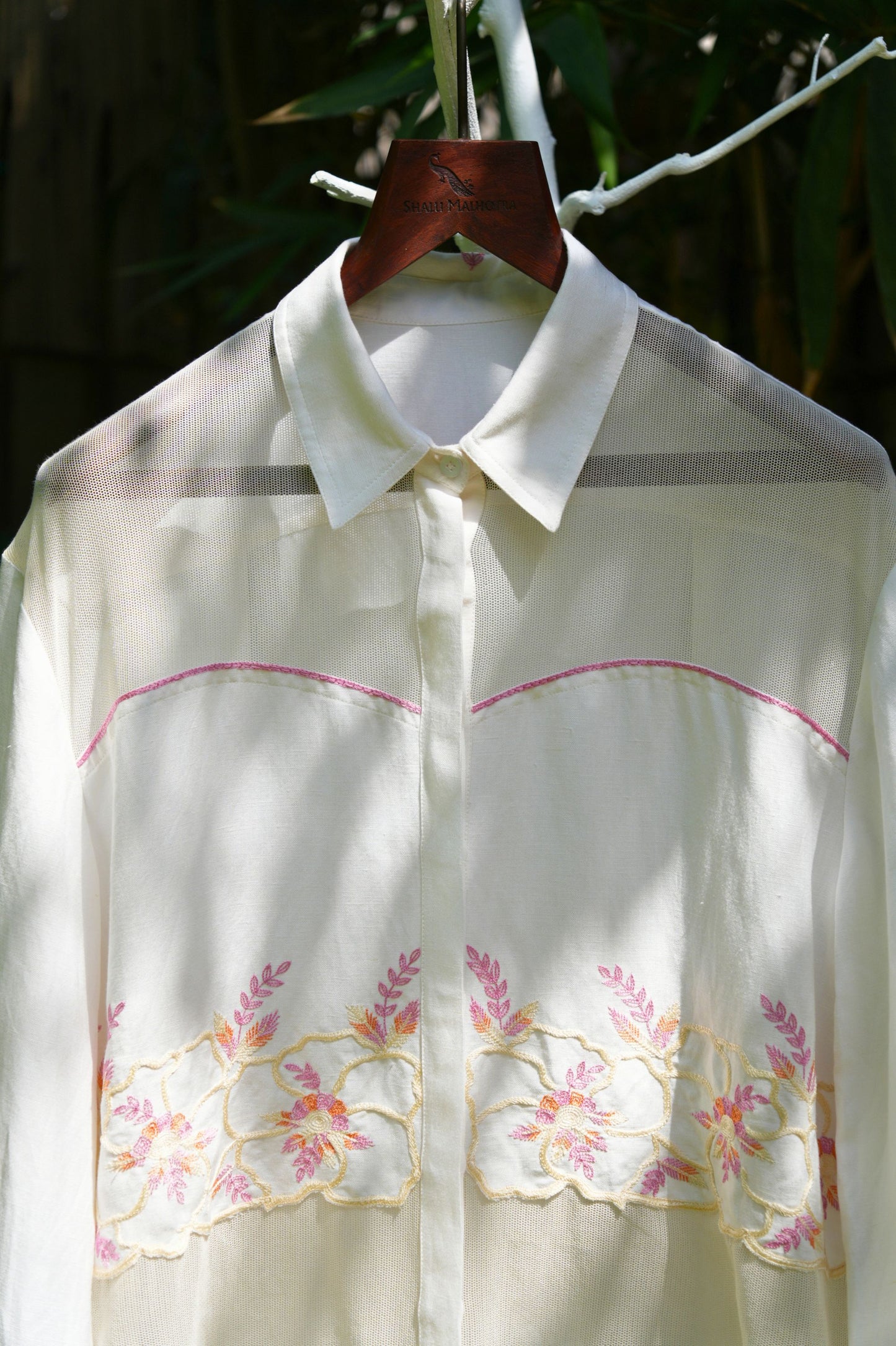 Fusion panel ivory linen shirt
