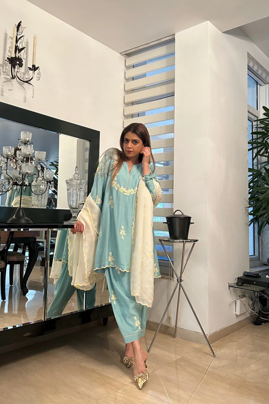 The Ethereal Blue Flared Kurta & Salwar Set