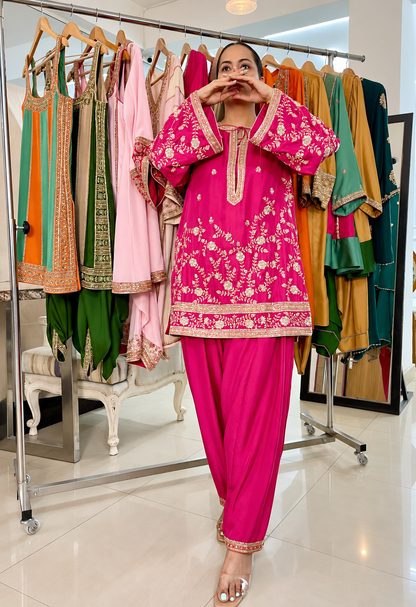 Deep Pink Tie-Up Kurta & Farshi Salwar Set