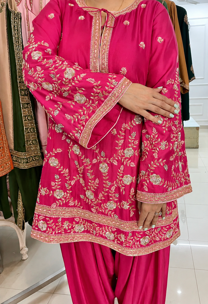 Deep Pink Tie-Up Kurta & Farshi Salwar Set