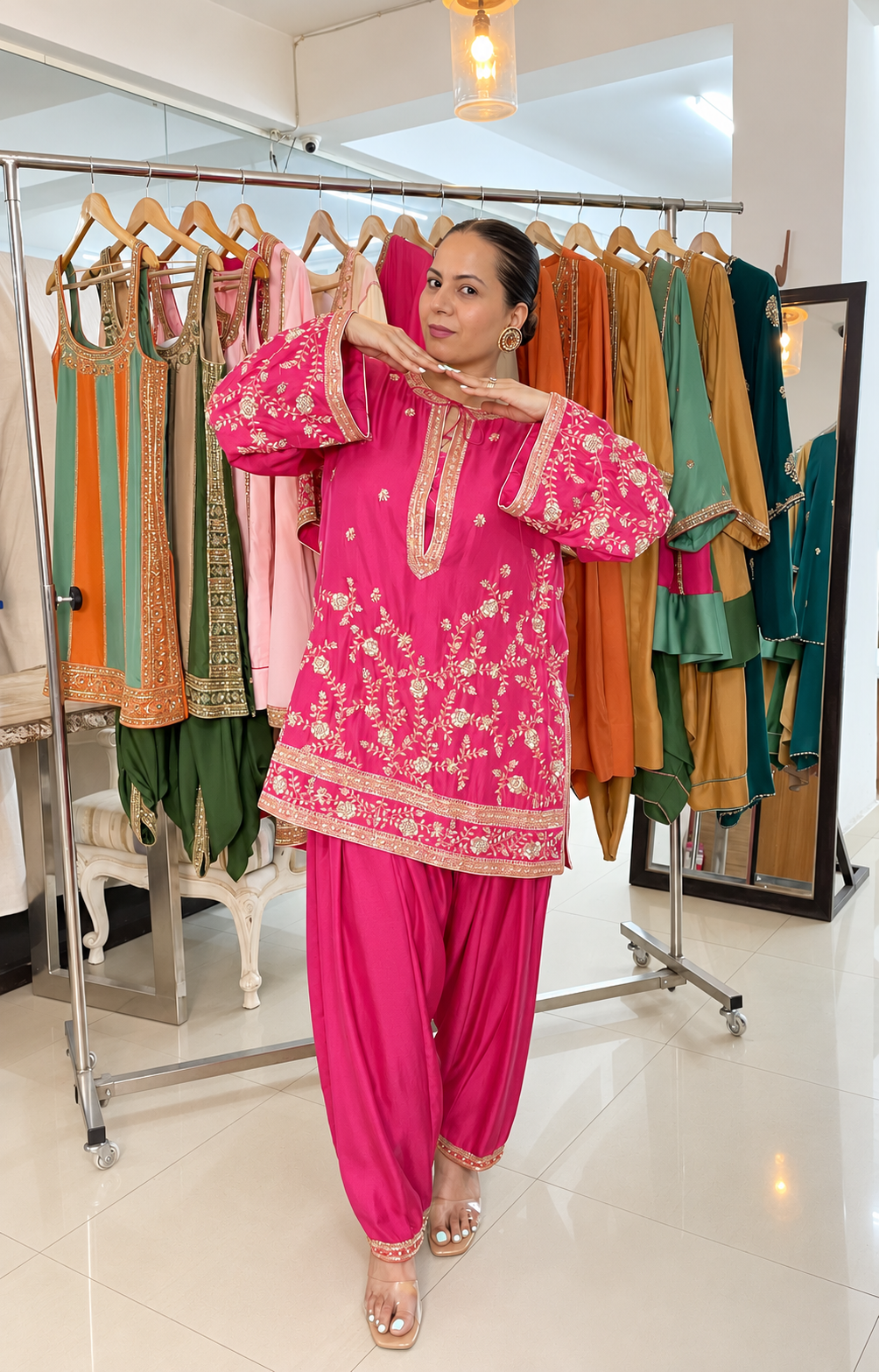 Deep Pink Tie-Up Kurta & Farshi Salwar Set
