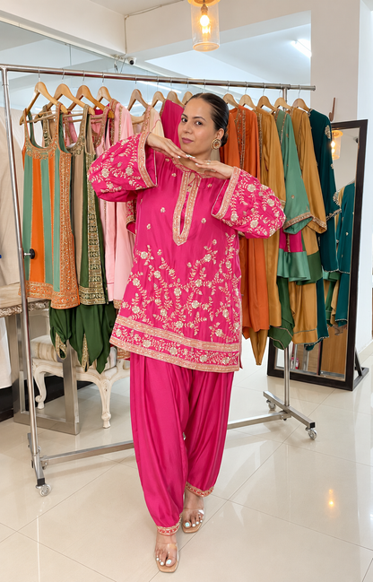 Deep Pink Tie-Up Kurta & Farshi Salwar Set