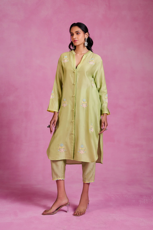 The Ethereal Matcha Green Button Down Shirt Set