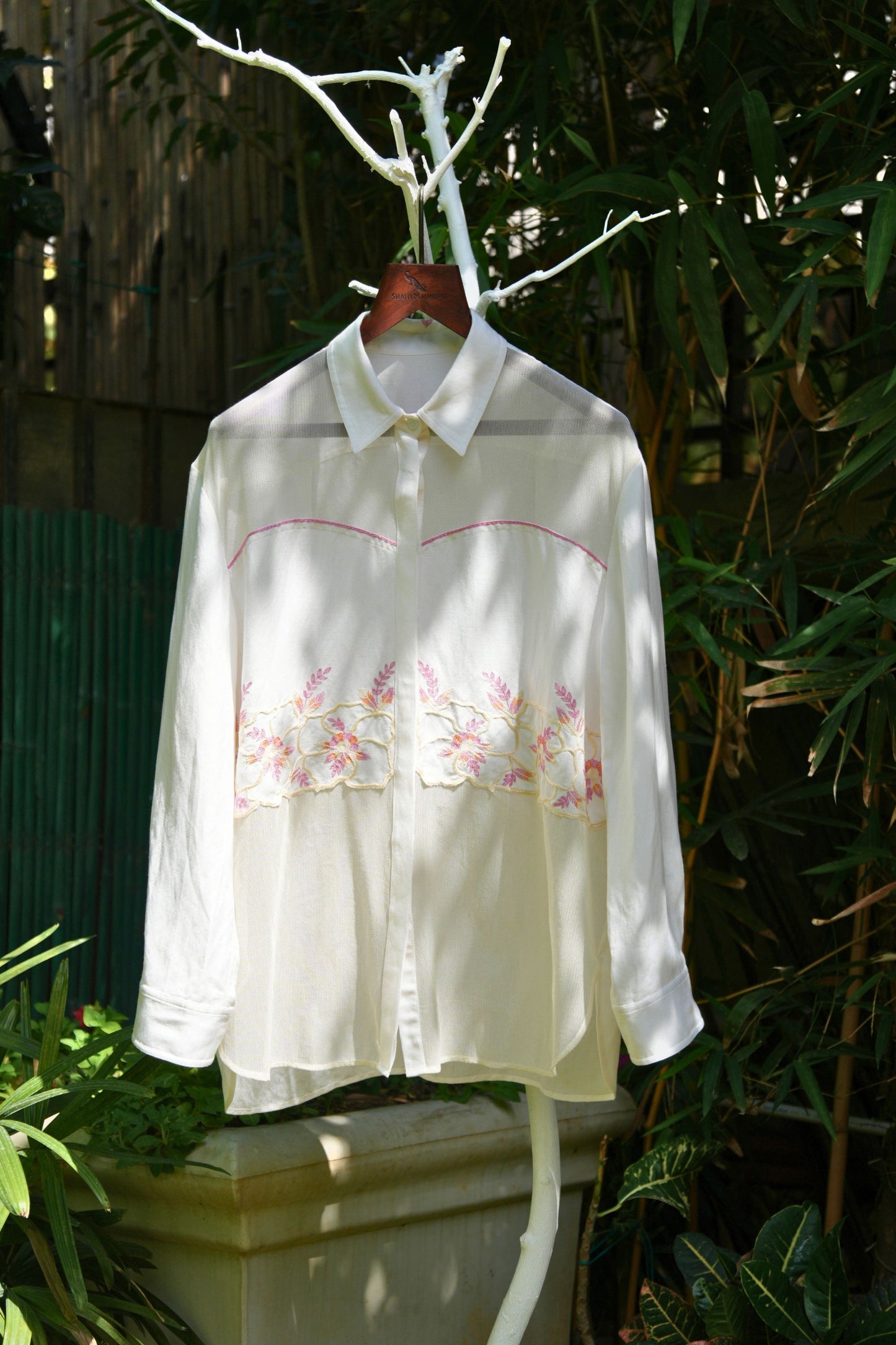 Fusion panel ivory linen shirt