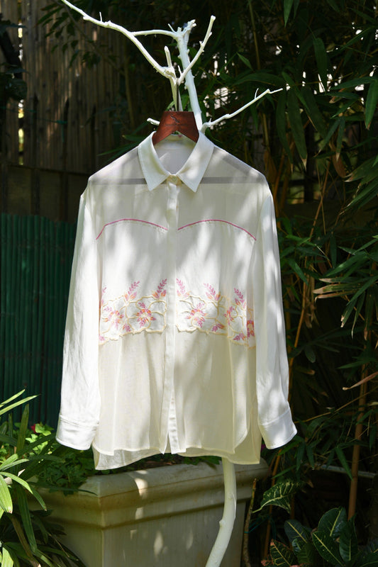Fusion panel ivory linen shirt