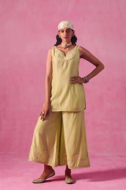 The Ethereal Matcha Green Curved Kurta Set