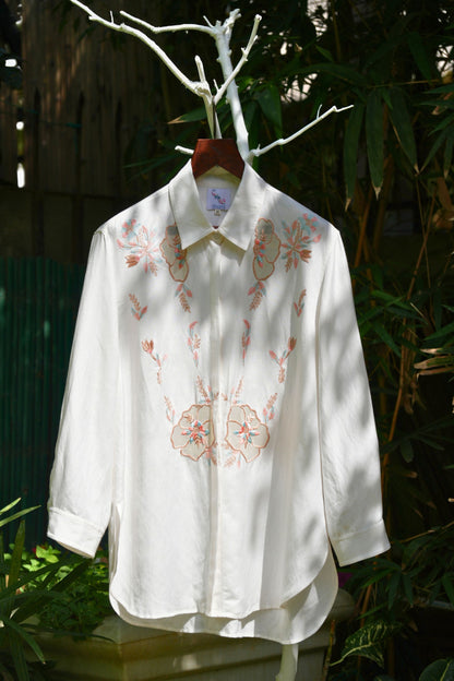 Oversize atelier yoke ivory linen shirt