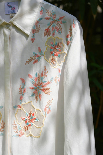 Oversize atelier yoke ivory linen shirt