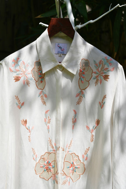 Oversize atelier yoke ivory linen shirt