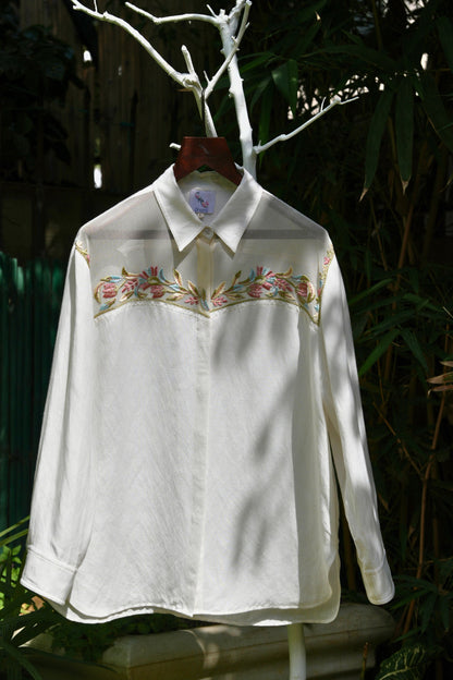 Oversize combined ivory shirt