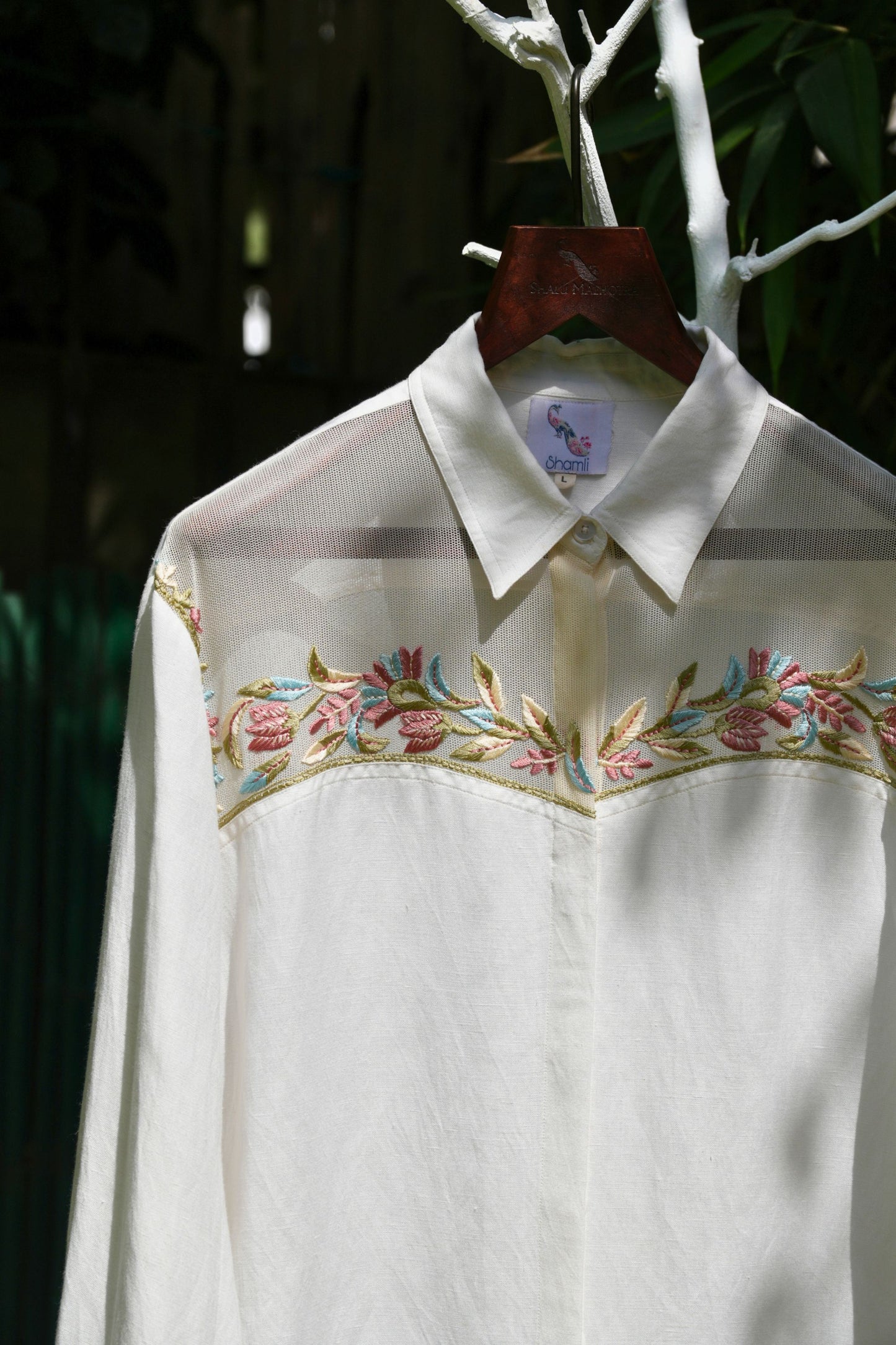 Oversize combined ivory shirt