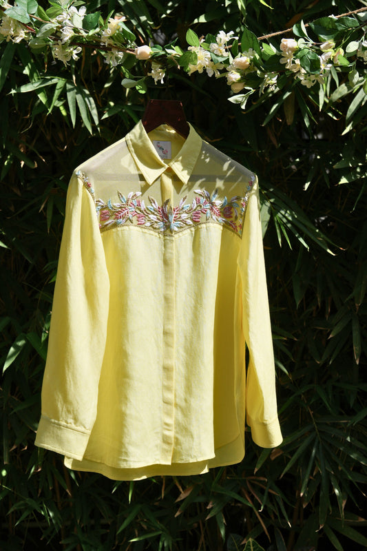 Combined yellow linen shirt