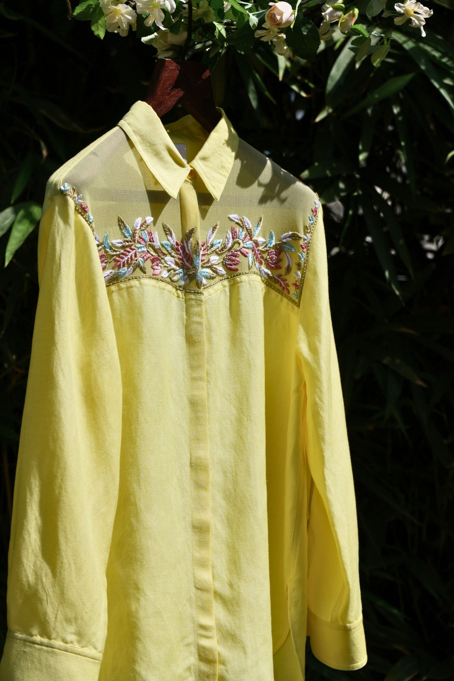 Combined yellow linen shirt