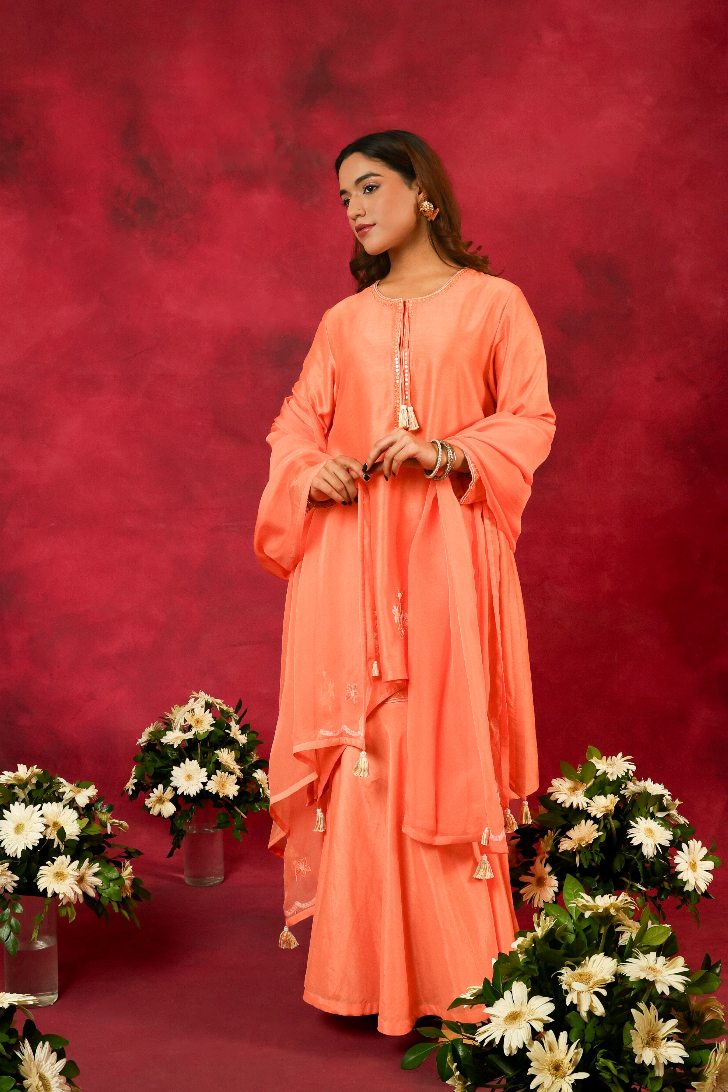 The Eternal Apricot Orange Asymmetric Kurta & Sharara Set