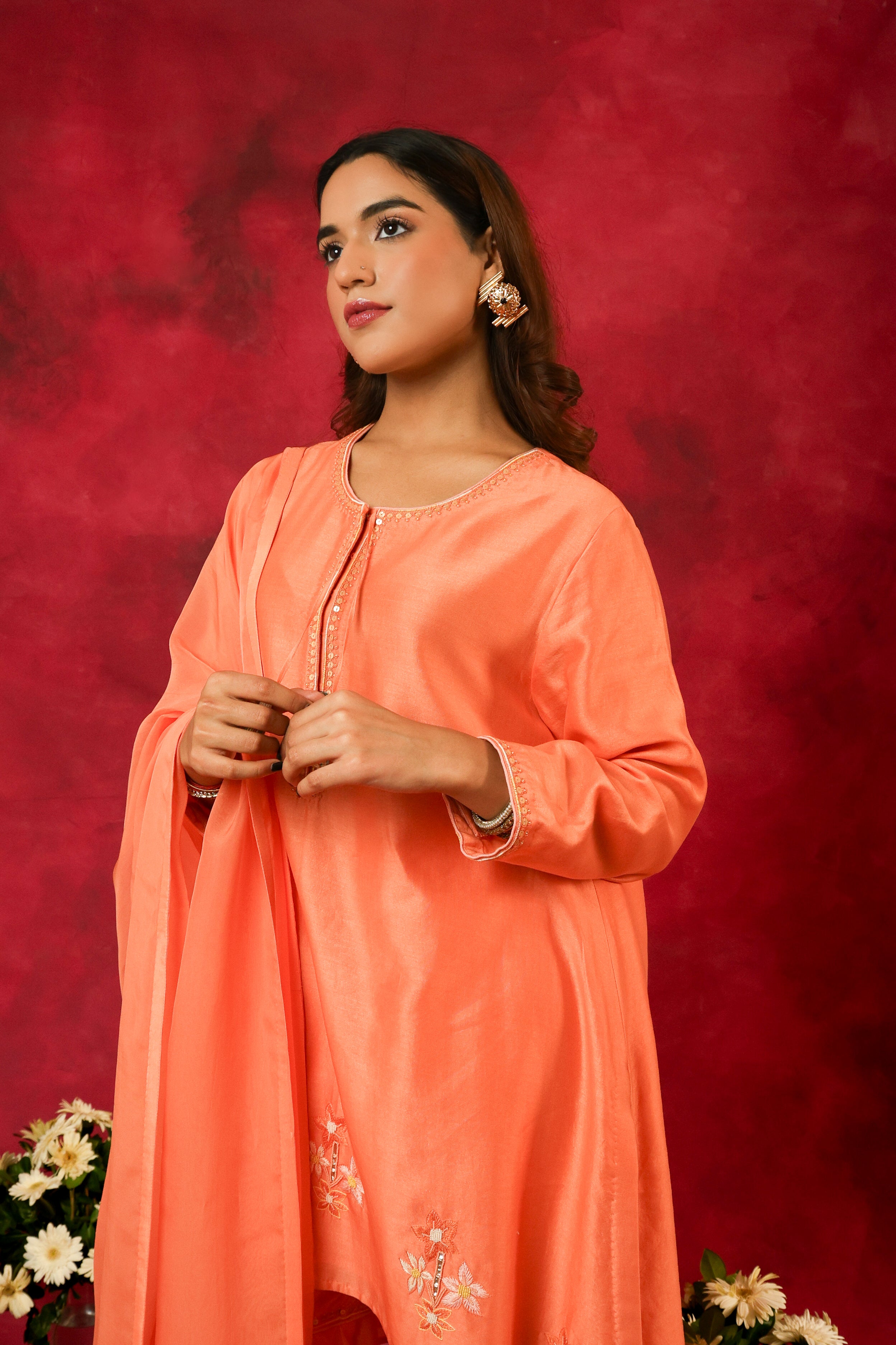 The Eternal Apricot Orange Asymmetric Kurta & Sharara Set