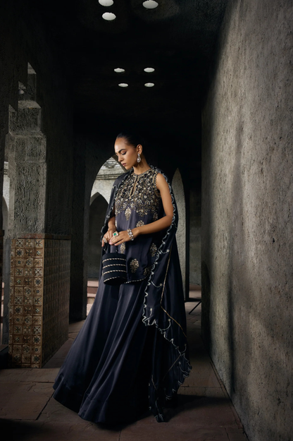 The Eternal Rich Black Halter Style Kurta & Sharara Set