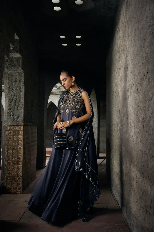 The Eternal Rich Black Halter Style Kurta & Sharara Set