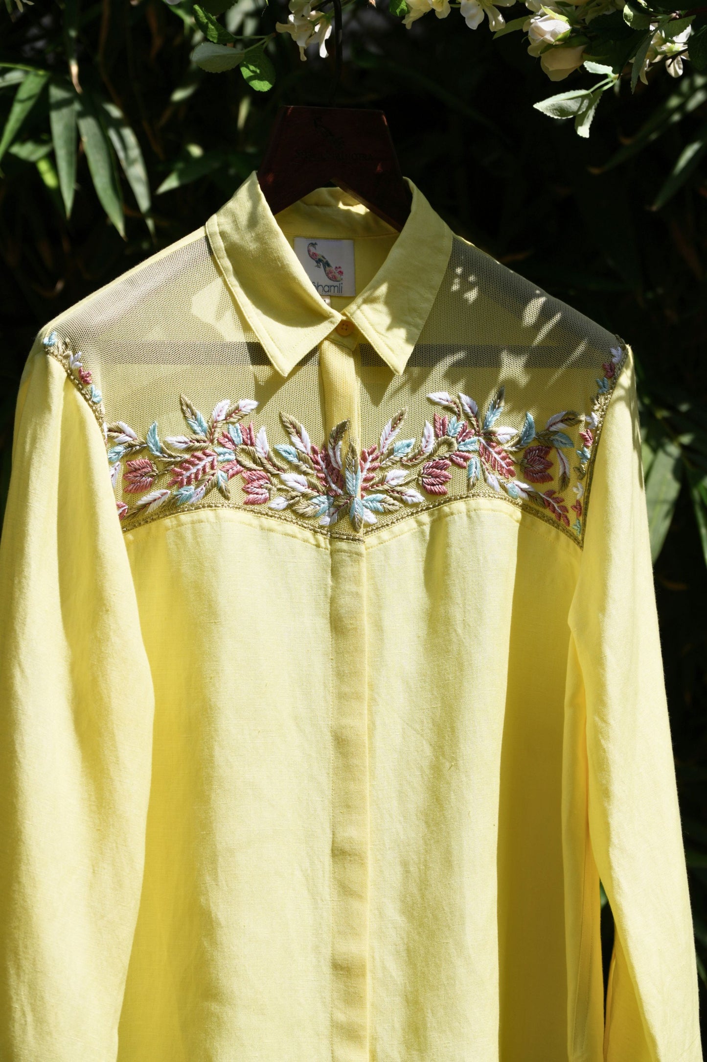 Combined yellow linen shirt