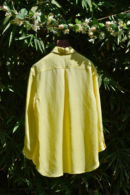 Oversized embellished yellow linen shirt