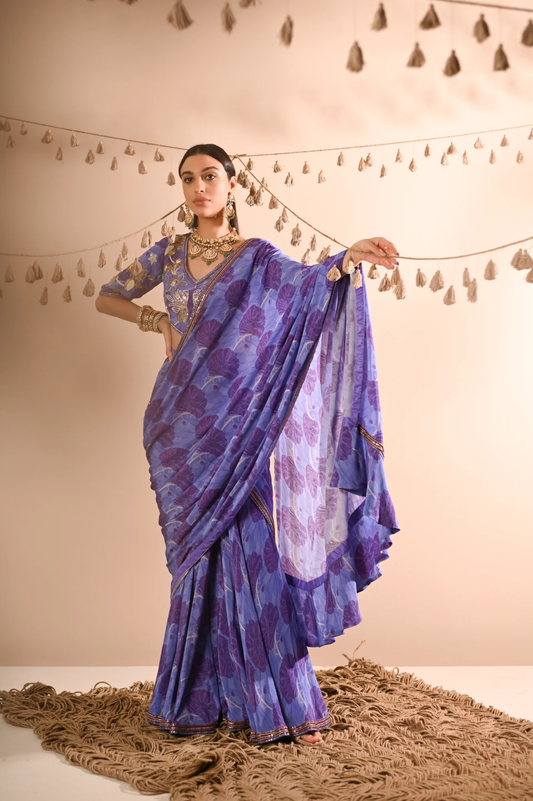 The Poppy Pre-Draped Sharara Saree Set