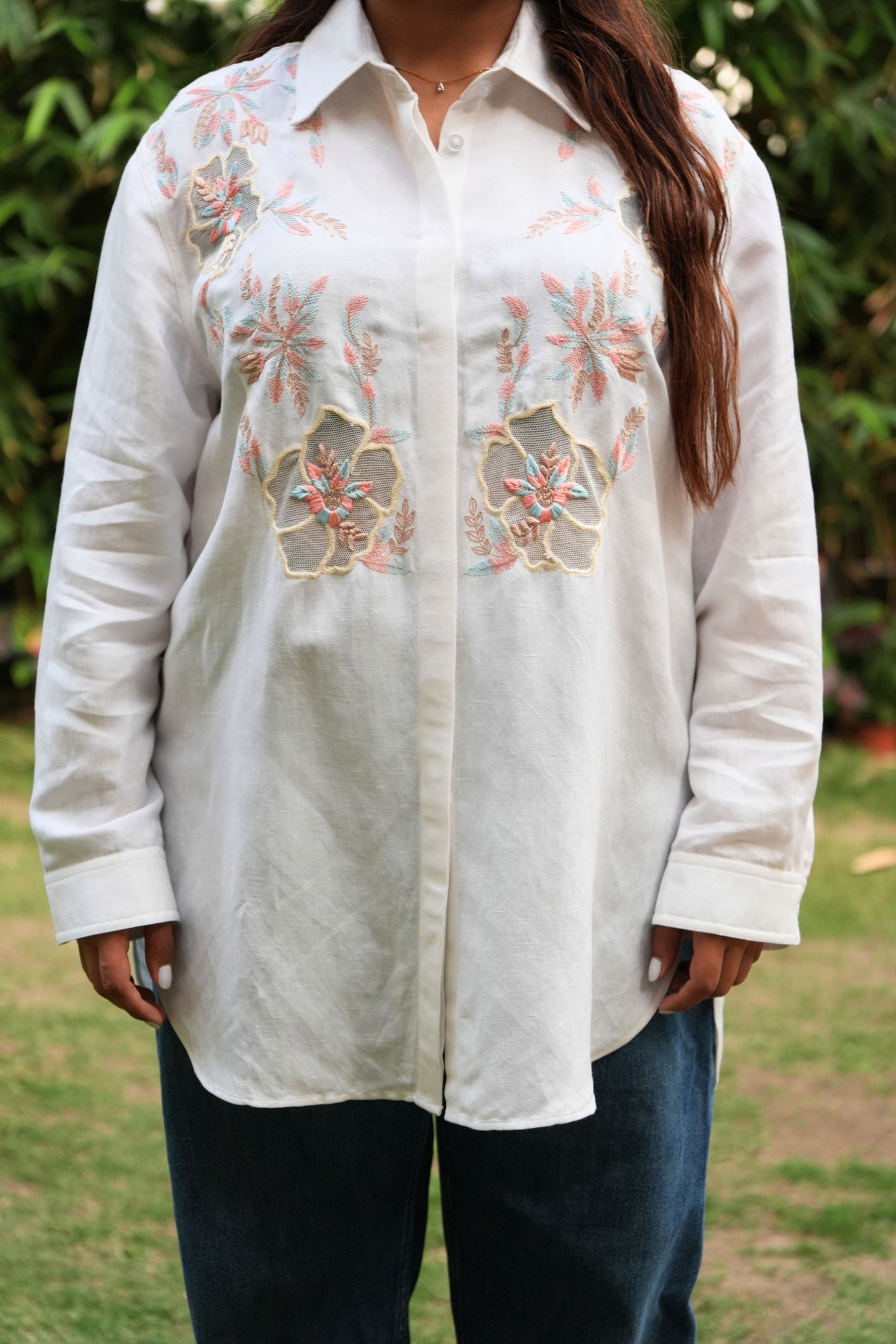 Oversize atelier yoke ivory linen shirt