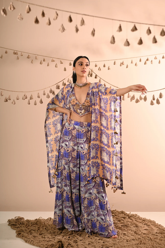 The Mahogany Cape & Sharara Set