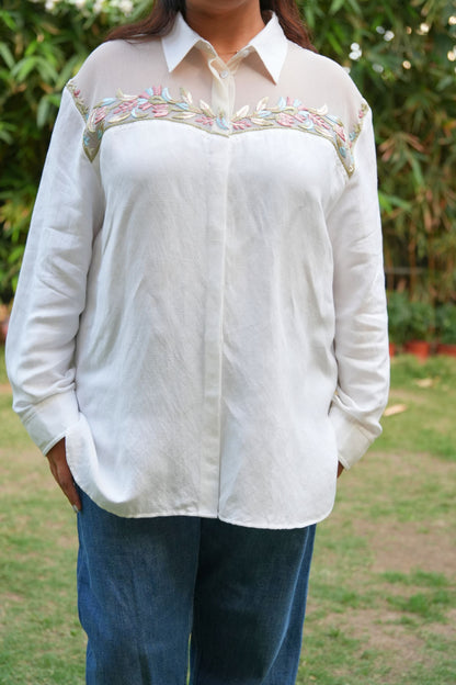 Oversize combined ivory shirt