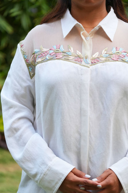 Oversize combined ivory shirt