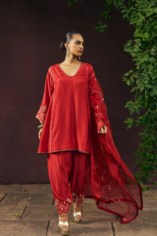 The Eternal Ruby Red Flared Kurta & Salwar Set