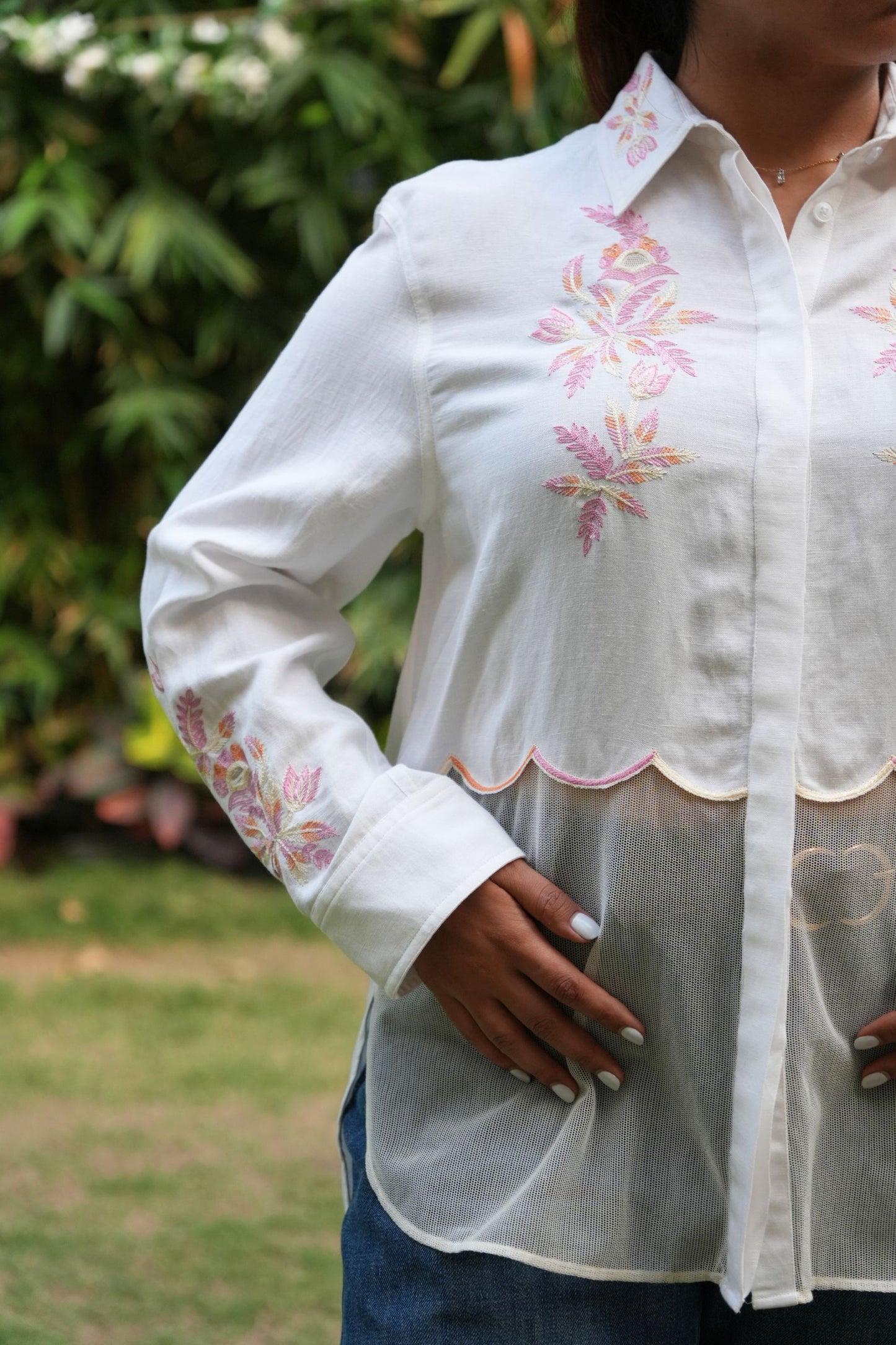 Layered ivory linen shirt