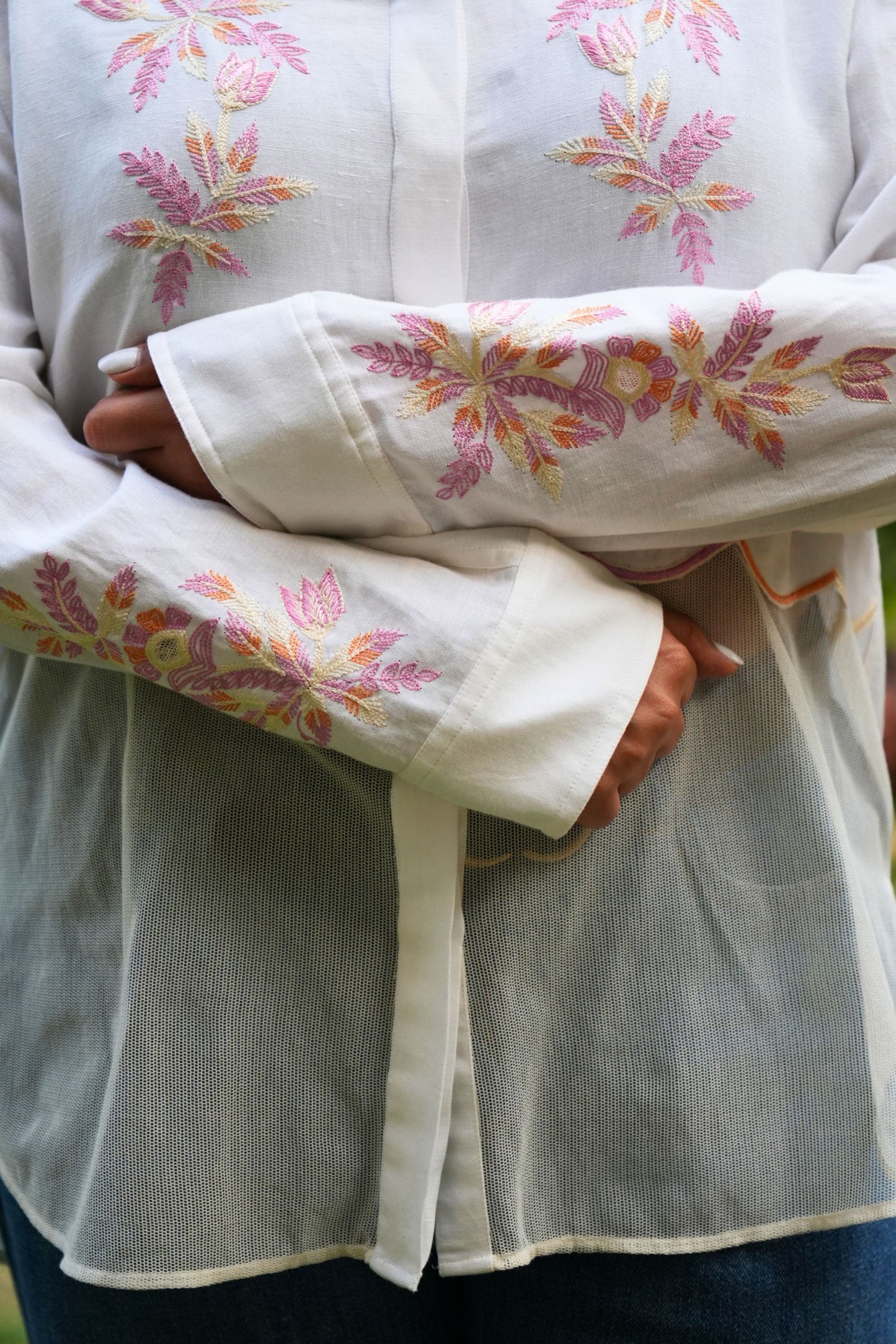 Layered ivory linen shirt